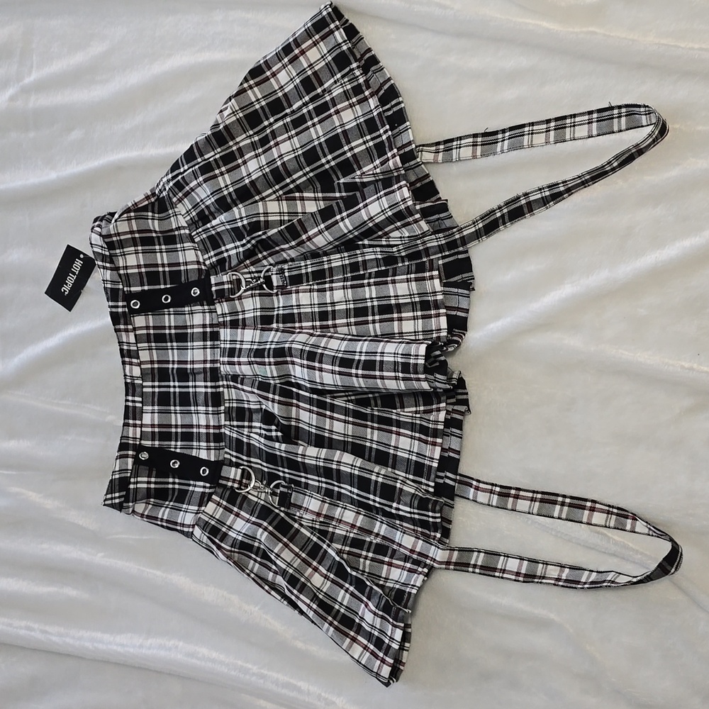 Plaid gothic high waist skirt with straps